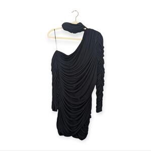 ALIÉTTE Women's Dress Black Sheath High Neck Ruched Long Sleeve Dress Size 12